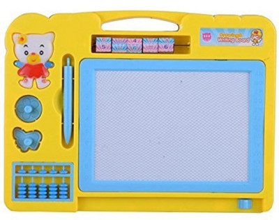

FLICK IN 2 in 1 Double Sided Writing & Drawing Board | Magic Slate Whiteboard & Blackboard | Chalk & Duster | Abacus Game | Different Shapes & 1 Pen for Kids (Yellow)(Yellow)