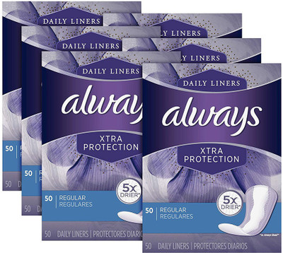 

Always Xtra Protection Daily Liners, Regular Feminine Panty Liners, 50 Count - Pack of 6 (300 Total Count) Pantyliner(Pack of 6)