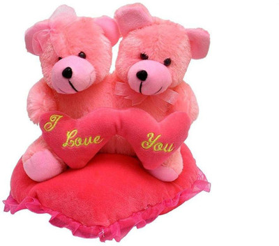 

Skull-I Soft Toy Couple Teddy Bear On Heart Pillow For Kids (22Cm) (Pink( I Love You) - 22 cm(Pink)