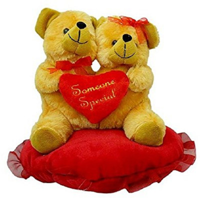 

Skull-I Soft Toy Cute "Couple "Teddy Bear on Heart Pillow Someone Special Lovely Colour for Birthday Gift/Valentine Day Gift/for Kids Birthday/ (22cm) (Brown) - 22 cm(Yellow)