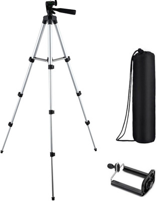 

BUY SURETY Tripod-3110 Portable Adjustable Aluminum High Quality Lightweight Camera Stand With Three-Dimensional Head & Quick Release Plate For Video Cameras Foldable Tripod With Mobile Clip Holder Bracket Tripod(Silver & Black, Supports Up to 1500)