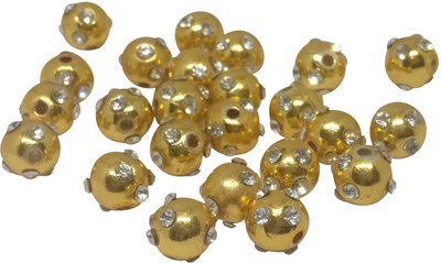 

Aumni Crafts Jewellery Making Antique Beads With Stone 8mm Round Golden Color (Pack of 40 pieces)