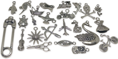 

Aumni Crafts Jewelley Making Mini Pendant Metal Alloy Craft Charms Mixed Size (25 Shapes x 2 Pieces Each) Antique Silver Color (Pack of 50 pieces)