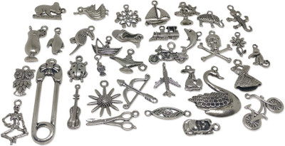 

Aumni Crafts Jewelley Making Mini Pendant Metal Alloy Craft Charms Mixed Size (50 Shapes x 2 Pieces Each) Antique Silver Color (Pack of 100 pieces)