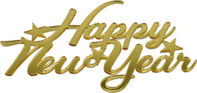 

SYGA Set of 5 Pieces Happy New Year Decorative Acrylic Craft Item (Golden)