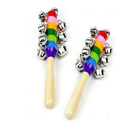 

Rattle Colorful Wooden Rainbow Handle Jingle Bell Toy Crib Shaker Stick - Set Of 2 (Multicolor) Rattle(Multicolor)