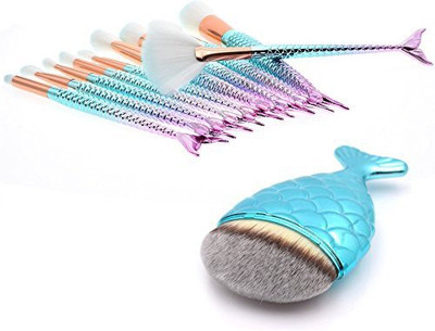 

Dolovemk 11 Pcs Mermaid Fish Makeup Brushes Set Kabuki Foundation Blending Blush Eyeliner Face Powder Kit Beauty Cosmetic Tools(Pack of 11)