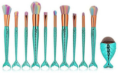 

Cinidy Makeup Brush Set Beauty Tools 10Psc Mermaid Synthetic Kabuki Cosmetic Brushes Kit Professional Fishtail Bottom Blush(Pack of 11)