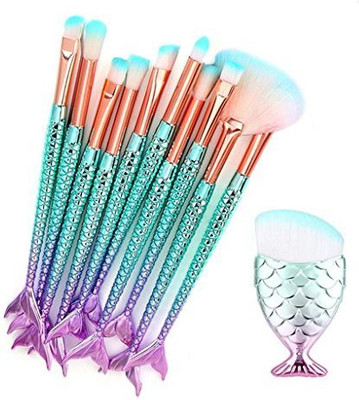 

Staron 11 Piece Makeup Brush Set Mermaid Brushes Foundation Toiletry Kit Cosmetics Eyebrow Eyeliner Blush Cosmetic Concealer(Pack of 11)