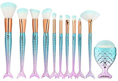 

Cinidy Makeup Brush Merimaid Makup Brushes Set Cosmetic Kit 10Psc Synthetic Kabuki Beauty Professional Fishtail Bottom Blush(Pack of 11)