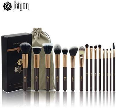 

Feiyan Professional 15 Pcs Makeup Brush Set Premium Synthetic Kabuki Cosmetics Eye Face Lip Foundation Blending Blush Powder Liquid Cream Kit With Bag(Pack of 15)