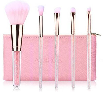 

Zoreya Professional Makeup Brush Set 5 Pcs Pink Foundation Premium Synthetic Fiber Acrylic Diamond Handle With Pu Leather(Pack of 5)