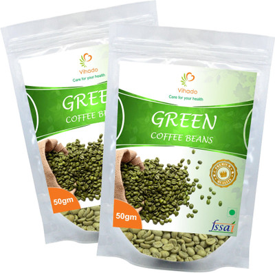 

vihado Premium Organic Green Coffee Beans / 100% Pure & Natural / Helps in Losing Weight/ 2 Packet of 50g (Total 100g) Instant Coffee 100 g(Pack of 2, Green Coffee Flavoured)