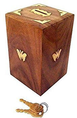 

Genrc Khandekar (With Device Of K) Wooden Handmade Butterfly Inlay Design Piggy Bank, Money Bank Square Shape, Money Storage Box, Money Saving Box - Banks For Kids & Adults - 4.5 Inch Coin Bank(Multicolor)