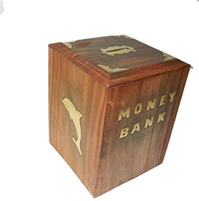 

Starnk Wooden Handmade Coins Storage Box Square Money Bank With Dolphin Inlay On Two Sides And Lock To Store Your Money 6 Coin Bank(Multicolor)