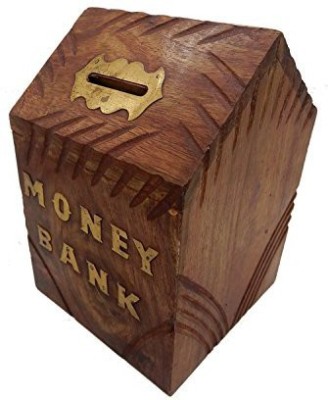 

WhopperOnline Indian Handmade 6 Inch Wooden Money Bank House Shape Piggy Bank With Money Coin Saver Box Idea For Children Kids, Brown Color Safe Storage Box Coin Bank(Brown)