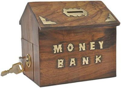 

Whopperonline Handmade 4 Inch Wooden Hut Shape Money Bank Dolphin Inlay Coin Box, Piggy Bank Brown Color Safe Storage Money Bank For Kids & Adults Coin Bank(Brown)