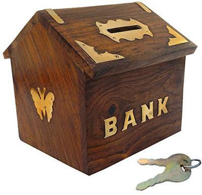 Genrc Craftgasmic Wooden Indian Hut Shaped Piggy Bank/Money Bank (6X5.5X4) Coin Bank(Multicolor)