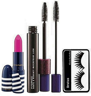 

BRUTUS Eyelashes & Mac Double Effect Mascara With Pink Lipstick(Set of 3)