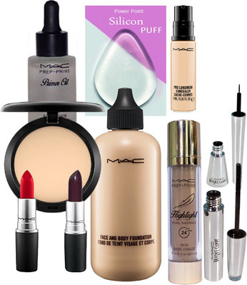 

power point Slicon Puff&Mac Studio Fix Compact&Mac Face&Body Foundation&Mac Pro Long Wear Concealer&Lipstick Pack Of 2&Mac HIghlight&Mac Prep+Preime Oil&Brooke Candy Liner Mascara(Set of 10)
