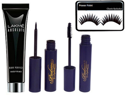 

Power Point Eyelashes with Lakme Absolute Perfect Make Up Primer and Mac Padma Liquid Eyeliner & Mascara(Set of 4)