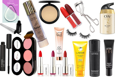 

power point Slicon Puff&Mac Eyeliner&Zoom Lash Mascara&3 Shade Blusher&Mac Highlight&Mac Studio Fix Compact&Lakme 9TO5 CC Cream&Colourbar Lipstick Pack Of 3&Lakme Sun Expert&Eyelashes&Mac Face Serum&Mac BB Bauty Balm&Olay&Curlar&Gambattista Vali(Set of 18