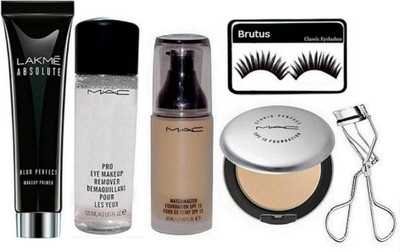 

BRUTUS Eyelashes, Mac Compact, Pro Eye Makeup Remover, Matchmaster Foundation, Absolute Blur Perfect Makeup Primer, Eyelashes Curler(Set of 6)