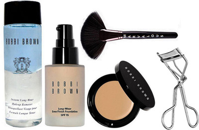

marvalous makeup brush , eyelash curler , long wear even finish foundation, instant pro makeup remover with corrector concealer(Set of 5)
