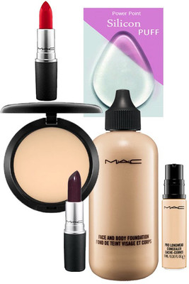

power point Slicon Puff&Mac Studio Fix Compact&Mac Face&Body Foundation&Mac Pro Long Wear Concealer&Lipstick Pack Of 2(Set of 6)