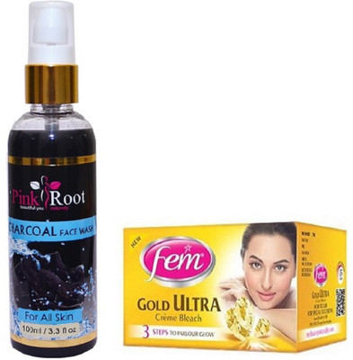 

Pink Root Charcoal Face Wash 100ml WITH Fem Gold Bleach 30gm(Set of 2)