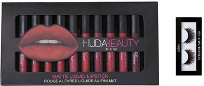 

jollity Eyelash And Huda Beauty 12 Color Lipstick(Set of 2)