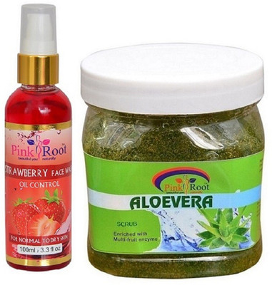

Pink Root Strawberry Face Wash 100ml WITH Aloevera Scrub 500ml(Set of 2)