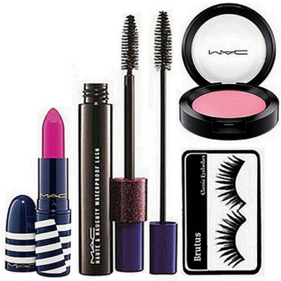 

BRUTUS Eyelashes & Mac Double Effect Mascara With Pink Lipstick, Blusher(Set of 4)