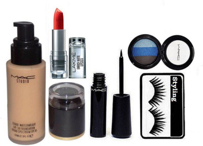 

Styling Eyelashes, Mac studio waterweight spf 30 foundation, Liquid Last Liner, 3 shade Eyeshadow, Lakme 9to5 enrich matte finish lipstick(Set of 5)