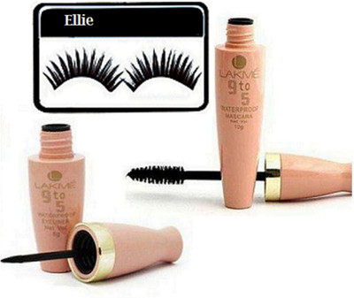 

ellie Eyelashes With Lakme 9to5 Eyeliner And Mascara(Set of 3)