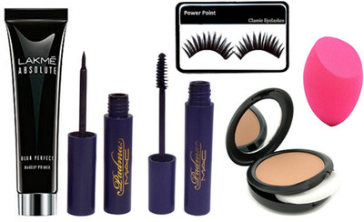 

power point Eyelashes with Lakme Absolute Perfect Make up Primer and Mac padma Liquid Eyeliner & Mascara and Studio Fix Compact & Sponge Puff(Set of 6)