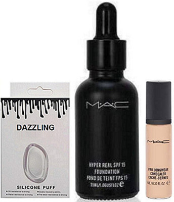 

DAZZLING Silicon Puff & Hyper Real Foundation & Pro Longwear Concealer(Set of 3)