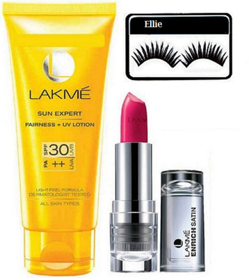

ellie Eyelashes With Lakme Inrich Lipstick & Lation Sunscreen lotion(Set of 3)