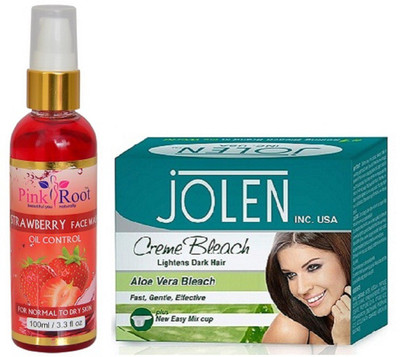 Pink Root Strawberry Face Wash 100ml WITH Jolen Aloe Vera Bleach 28gm(Set of 2)