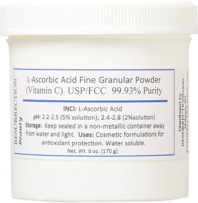 

Resurrection Beauty L-Ascorbic Acid Powder (Vitamin C), 6 oz. Jar. For Use in Serums and Cosmetic Formulations(177 ml)