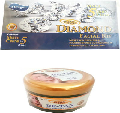 

Klear Shine Diamond Facial Kit-125gm & De-TAN Tan Removal Cream-200ml. 125 g(Set of 2)