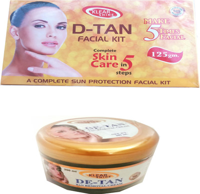 Klear Shine D-Tan Facial Kit-125gm & De-TAN Tan Removal Cream-200ml. 125 g(Set of 2)
