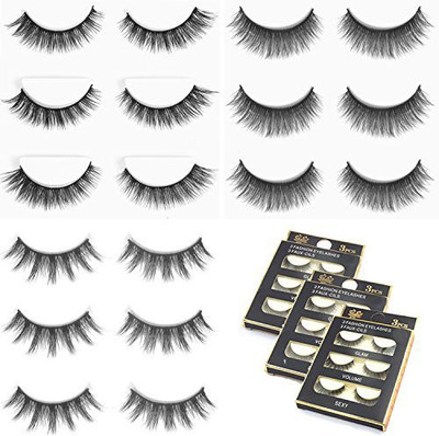 Urbun 3 Styles 9 Pairs Multipack Luxurious Real Mink 3D Natural False Eyelashes Cross Long Black Makeup Eye Lashes(Pack of 1)