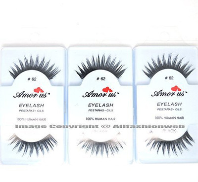 

Amorus 3 Pairs 100 Human Hair False Long Eyelashes Medium 62 Free Earring(Pack of 1)