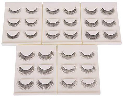 Sankuwen 15 Pairs Long False Eyelashes Makeup Hand Made 3D Fake Black Eye Lashes Soft Lash(Pack of 5)