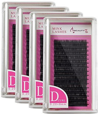 

Beauty 7 4Pcs Tray Synthetic Mink Volume Individual Lash False Eyelash Extension D Curl 0 20Mm Thickness 13Mm 14Mm Length(Pack of 4)