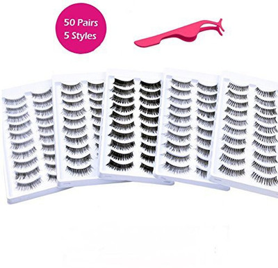 

Cerroqreen Eyelashes 50 Pairs 5 Styles Lashes With Free Eyelash Tweezer Handmade Professional Very Natural Soft And Comfortable False Set(Pack of 5)