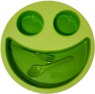 

kubergift Smiley gree lunch trau with two bown, one spoon one fork - plastic(Green)