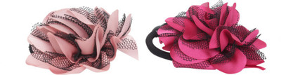 SVAZ Ponytail Holder Floral design, Hair elastics, Rubber Bands for Girls and Women - pack of 2 Rubber Band(Pink)