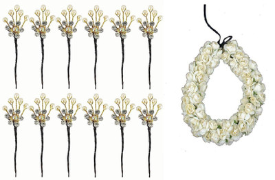 

EKAN Rose Flower Hair Gajra With Juda Pins Accessories For Women, Party Wear Accessories Combo, 20 Gram Pack of 1 Hair Accessory Set(White)